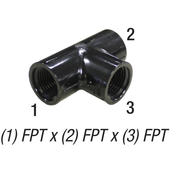 Tee, 1/2in FPT x 1/2in FPT x 1/2in FPT, PVC SCH40, Black