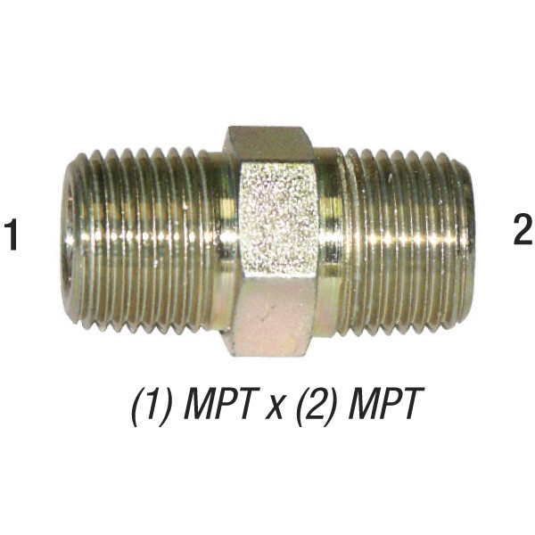 Hex Pipe Nipple, 1/2in MPT x 1/2in MPT, Steel Zinc Coated, 5404-8