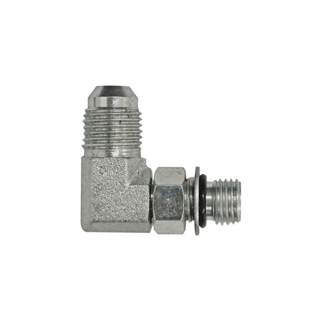 90° Elbow, 3/8in Male JIC x 7/16-24in Male Straight Thread x O-Ring, Steel Zinc Coated, 6801-6-4