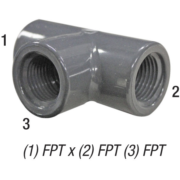Tee, 1/2in FPT x 1/2in FPT x 1/2in FPT, PVC SCH80, Gray