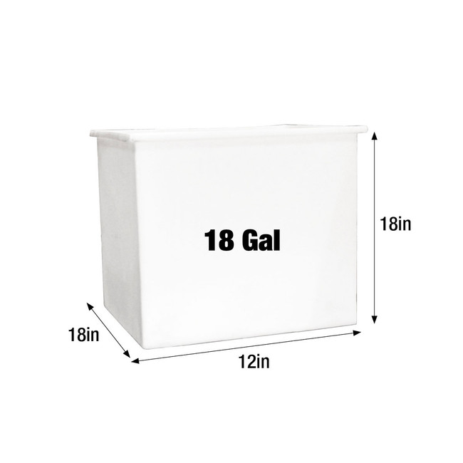 18-Gallon Open Top Rectangular Solution Tank No Lid, 18in L x 12in W x 18in H