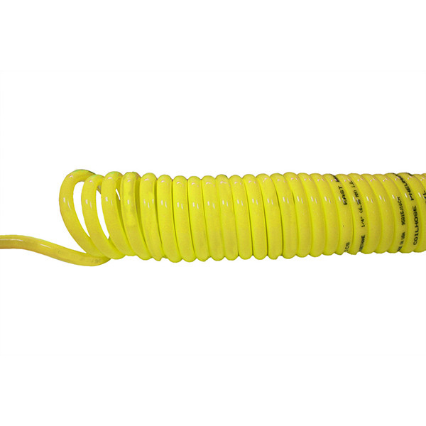 Coiled Hose, 3/8in I.D. x 25ft, Polyurethane, Yellow