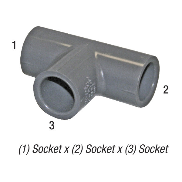 Tee, 1/2inSLP Socket x 1/2in SLP Socket x 1/2in SLP Socket, PVC SCH80, Gray