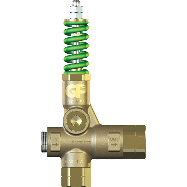 Trapped Pressure Unloader Green Spring, (2) 1/2in FPT Inlet/Outlet/Bypass, 21GPM, 4500PSI, 200°F, General Pump YU21405