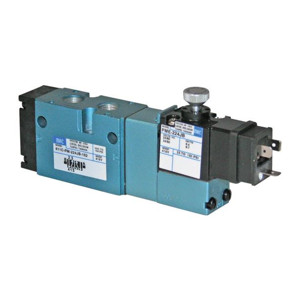MAC Solenoid Pneumatic Valve 4-Way, 1/4in Port, DIN Connection, D120VAC, 811CPM-114JB152