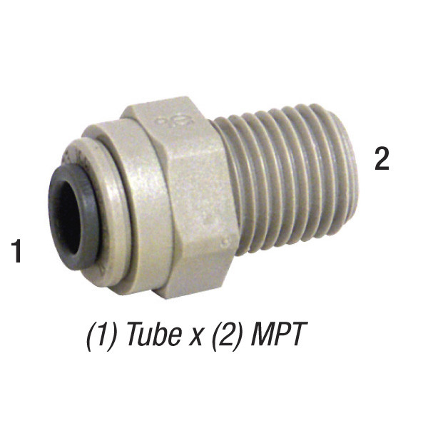 John Guest Male Connector, 1/4in Tube x 1/4in MPT, Poly, PI010822S