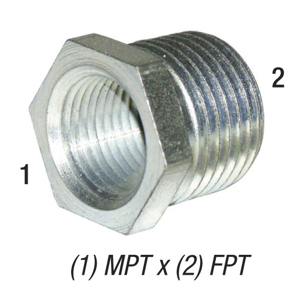 Hex Reducer Bushing, 1in MPT x 1/2in FPT, Steel Zinc Coated, 5406-16-8