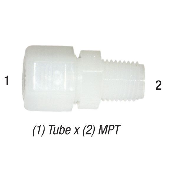 Male Connector, 1/2in Tube x 1/2in MPT, Thermoplastic, N8MC8