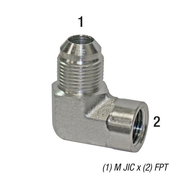Elbow, 1/2in Male JIC x 3/8in FPT, Steel Zinc Coated, 2502-8-6