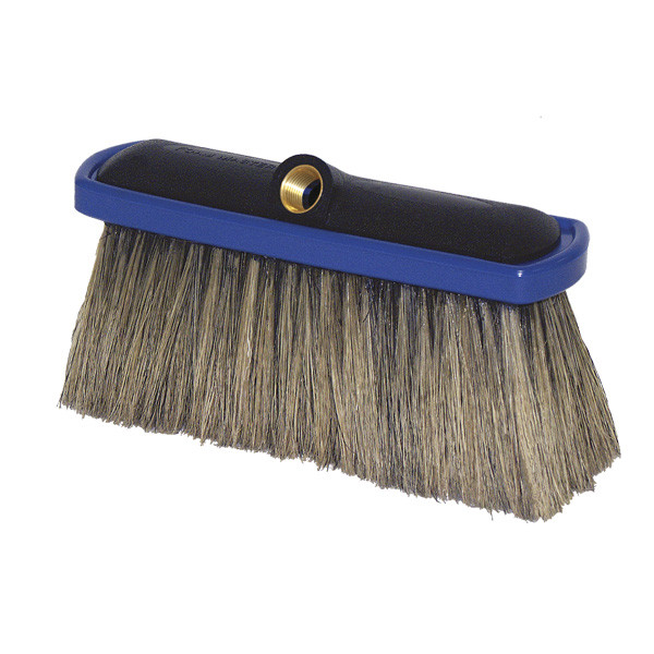 Foam Brush, Brass 1/2in FPT, 4in Hogs Hair Bristle, Black Plastic Head Blue Bumper, Erie Brush 212501
