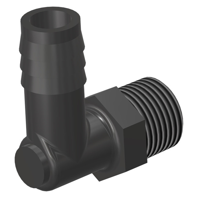 90° Barb, 1/2in x 3/8in NPT, Plastic, Black, 001903