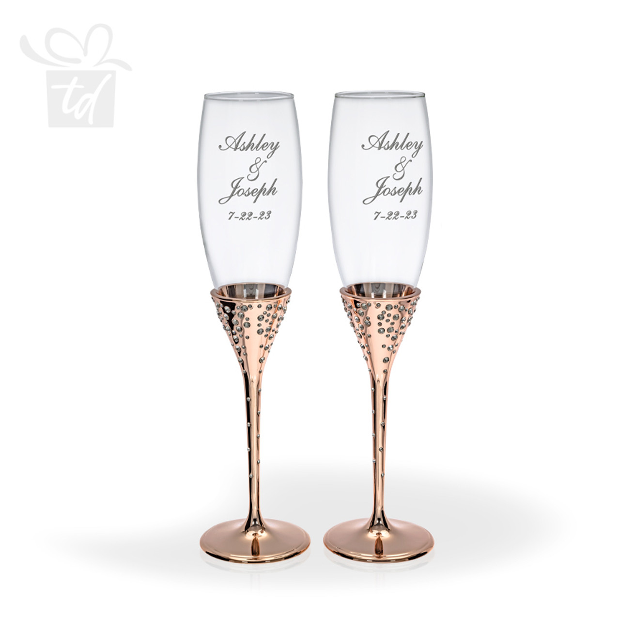 Etched Wedding Gold Hammered Champagne Flute Set