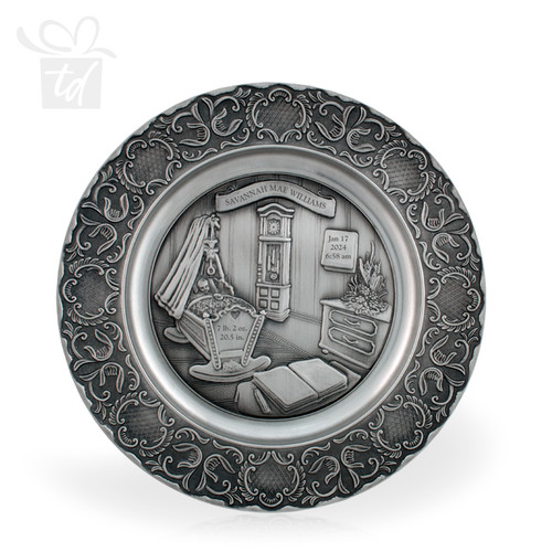 Pewter Baby's Birth Plate - Engraved - front