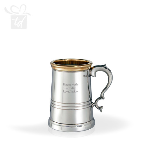 Worcester Pewter & Brass Tankard - 19 oz - Handle Right