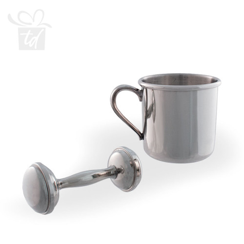 Pewter Baby Cup And Rattle Gift Set