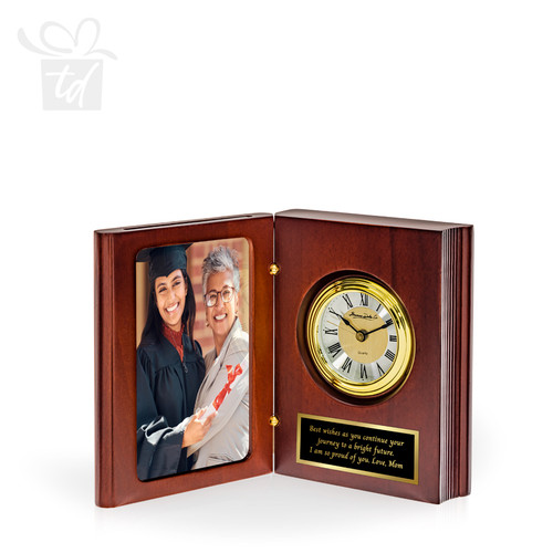 Rhythm Rosewood Book Clock and Frame - Open