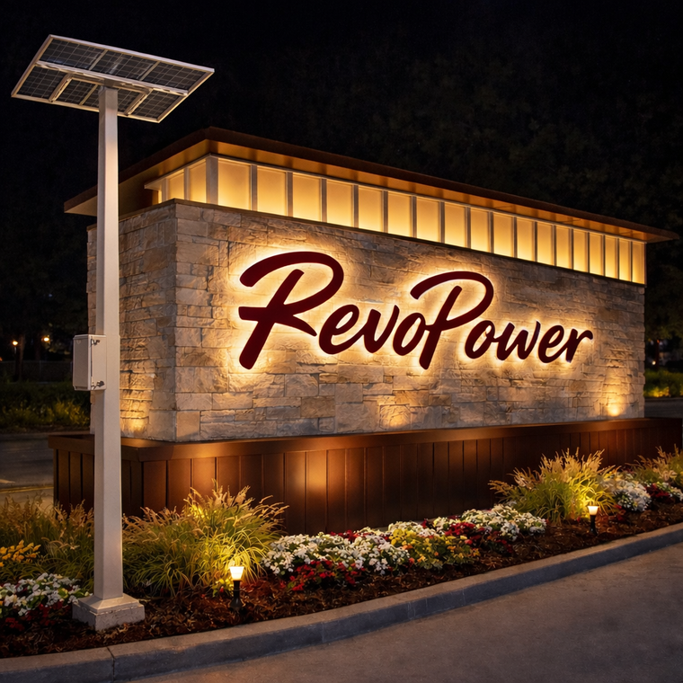RevoPower Professional Solar Sign Package, for 12V LED Signs with Panel + Battery + Charge Controller, for Commercial/Industrial Applications