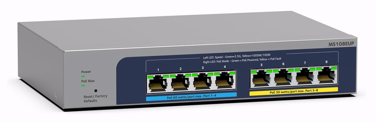 Add to Solar Generator: 8-Port Ultra60 PoE Multi-Gigabit Ethernet Easy Smart Managed Switch (MS108EUP) - Managed, with 4 x PoE++ and 4 x PoE+ @ 230W RevoPower