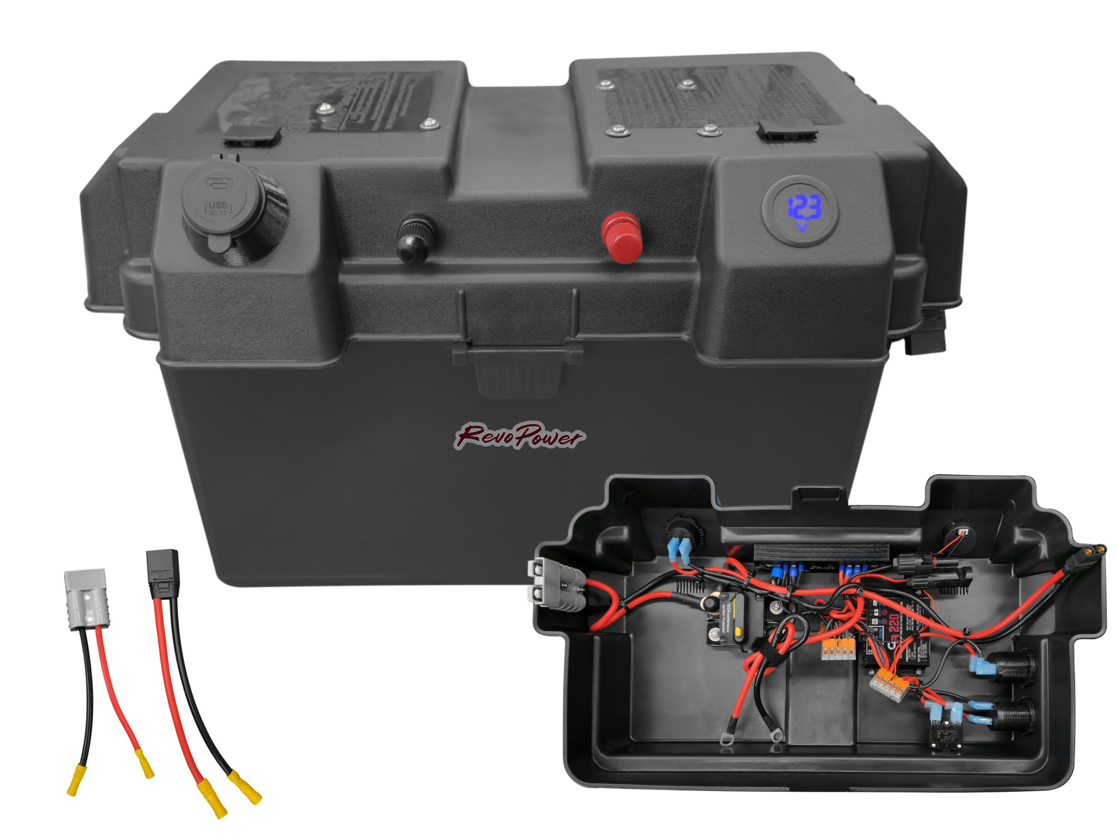 Smart Battery Box Power Center - USB Charging & Voltage Display For Marine & RV Batteries