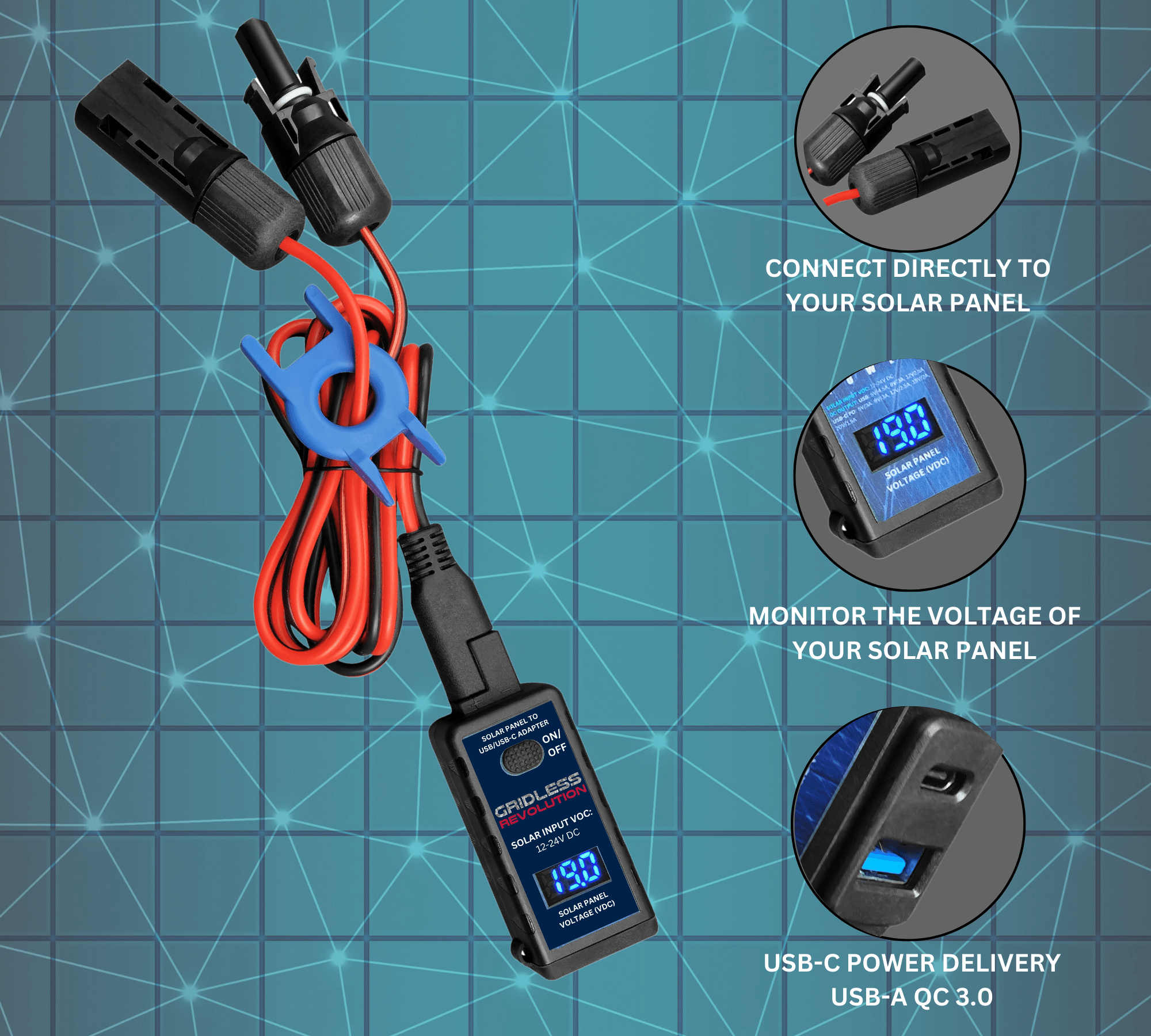 RevoPower 722208354906 Solar Panel USB USB C Adapter Charge Controller Backpacking Camping Hiking OffGrid