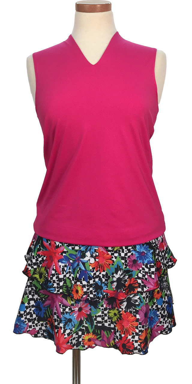 Peachy Tan Marina Two-Flounce Skirt In Geo Pop Floral Print 