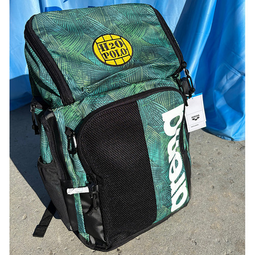  Arena Spiky III Allover Backpack 45L Green with H2O Polo Patch 