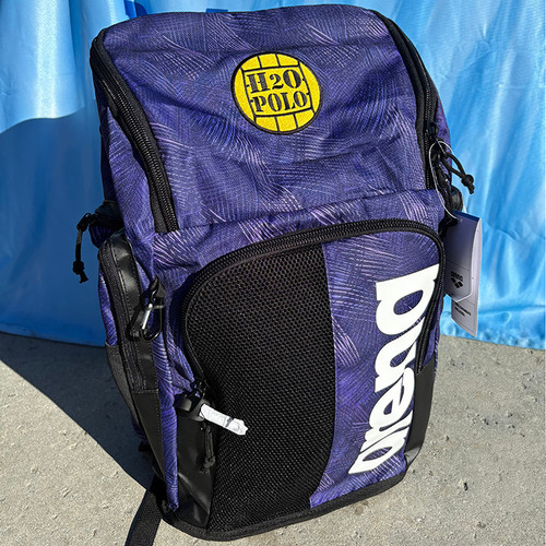  Arena Spiky III Allover Backpack 45L Purple with H2O Polo Patch 
