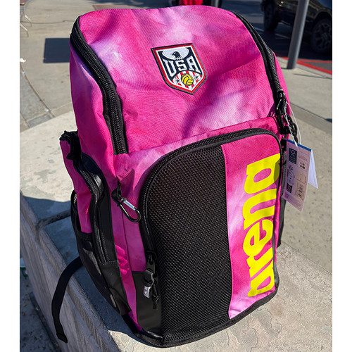 Arena Spiky III Allover Backpack 45L with USA Water Polo Ball Patch, Pink Arena Spiky III Allover Backpack 45L with USA Water Polo Ball Patch, Pink