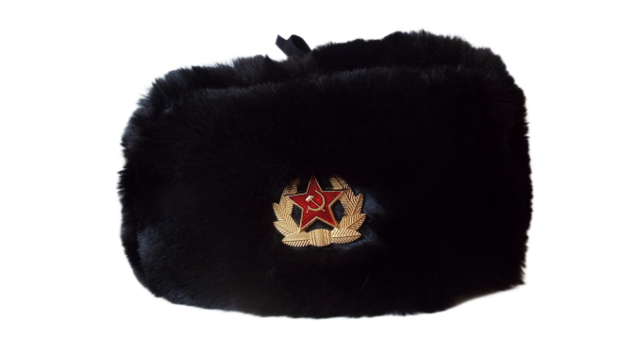 Russian Ushanka Military Hat Black w/ Soviet Red Army Badge size 60 only.