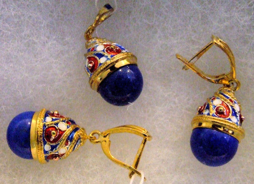 Silver Russian Handmade Faberge EGG PENDANT & EARRINGS SET  # PD-21-045
