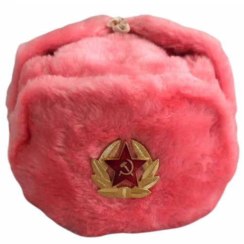 Authentic Russian Ushanka Pink Hat w/ Soviet Army Badge Emblem Size Large (60cm) Authentic Russian Ushanka Pink Hat w/ Soviet Army Badge Emblem Size Large (60cm)