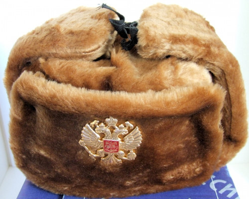 Authentic Russian Military Camel Brown KGB Ushanka Hat W/ Soviet Double Eagle Badge Size Medium (58cm) Authentic Russian Military Camel Brown KGB Ushanka Hat W/ Soviet Double Eagle Badge Size Medium (58cm)