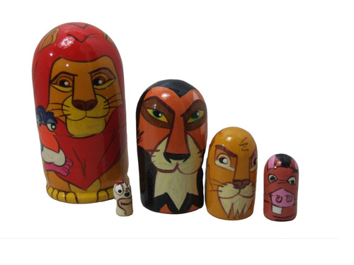 5pcs Hand Painted Russian Nesting Doll of The Lion King ( 4.25) inches tall)