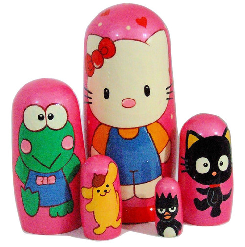 5pcs Hand Painted Russian Nesting Doll of Hello Kitty Characters Large (7.25 inches tall)