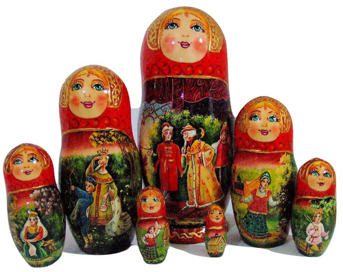 Exclusive 7pcs Russian Nesting Doll "Tale of Tsar Sultan" Fairy tale By L Semenova