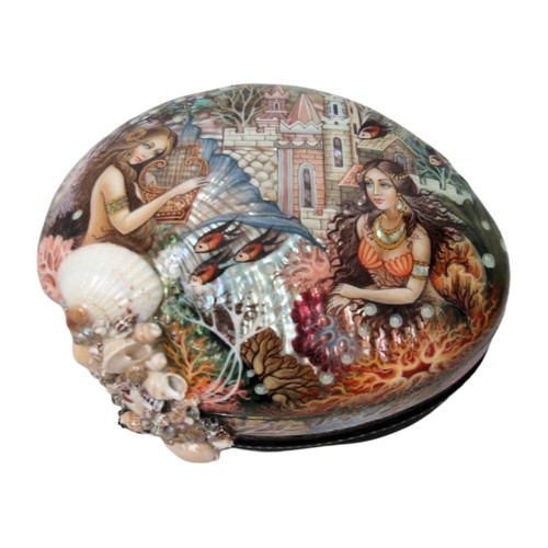 Khouli One of a Kind Russian Lacquer Box "Memaids" by Kovaleva Khouli One of a Kind Russian Lacquer Box "Memaids" by Kovaleva