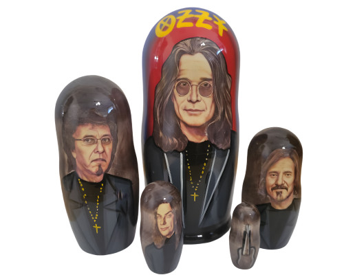 5pcs Handmade Painted Russian Nesting Doll of Black Sabbath Ozzy (7 inches tall)
