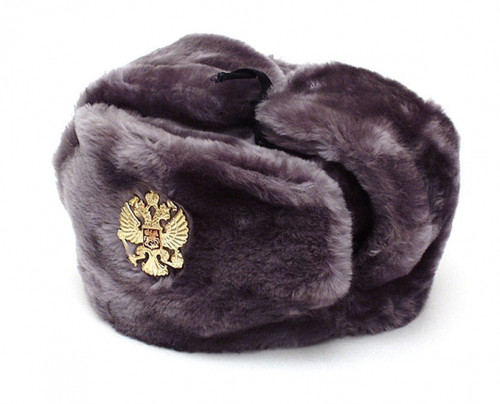 Authentic Russian Military Gray Ushanka Hat w/ Double Headed Eagle Emblem Size Large (60cm) Authentic Russian Military Gray Ushanka Hat w/ Double Headed Eagle Emblem Size Large (60cm)
