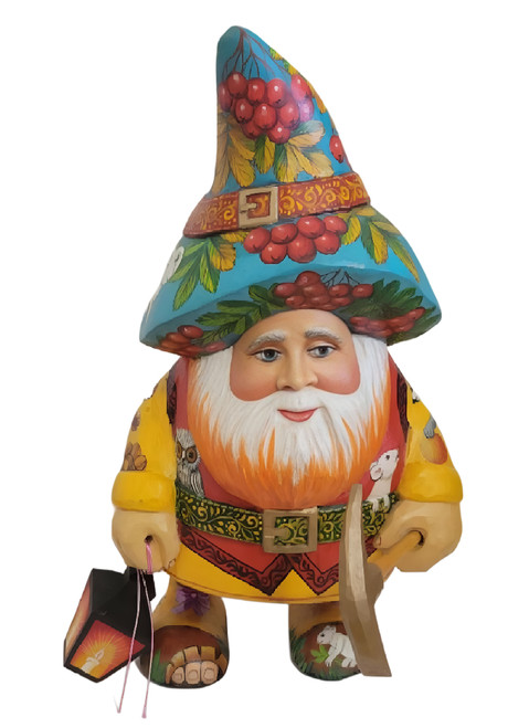 Russian Hand Carved and Hand Painted of a Gnome Amongst his Animal Friends Russian Hand Carved and Hand Painted of a Gnome Amongst his Animal Friends