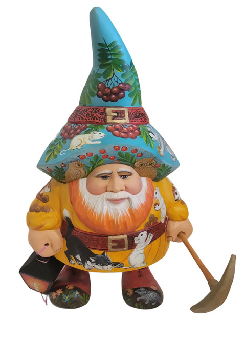Russian Hand Carved and Hand Painted of a Gnome and Animals 