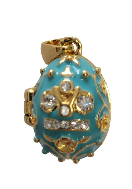 Russian Silver egg Pendant Light Blue base with gold color specks Opens Elephant