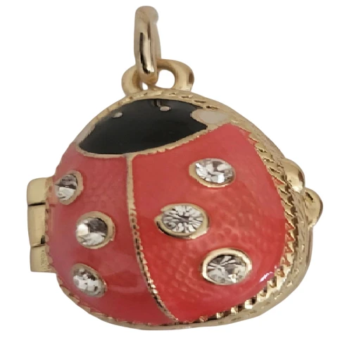 Russian Faberge Inspired with Lady Bug, opens up to a glazed lady bug