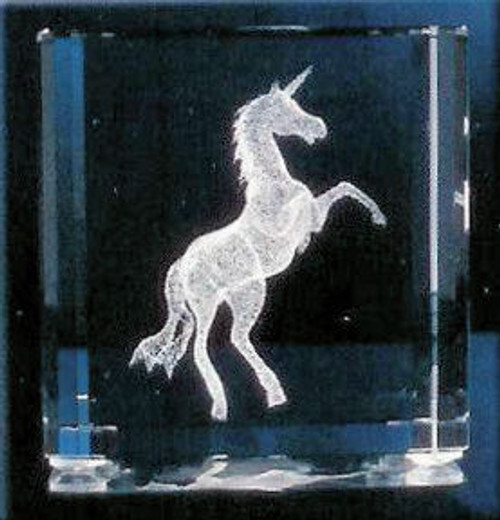 Unicorn in Squared Block of glass