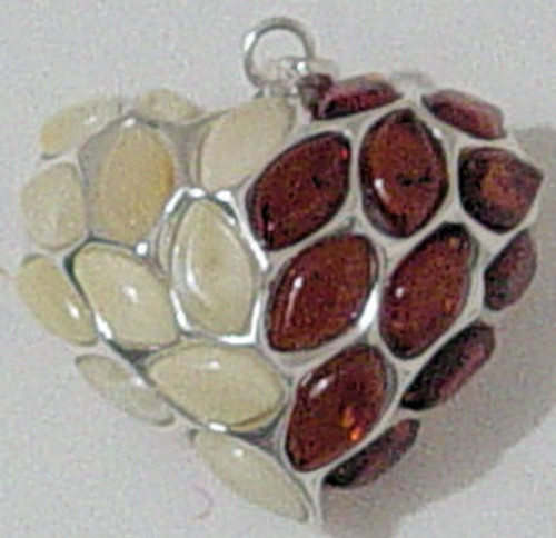 Amber pendant in heart shape with different amber stones