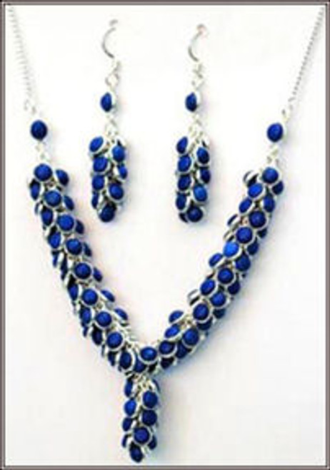 Silver Necklace in Lapis with earrings