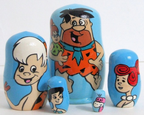 5pcs Hand Painted Russian Nesting Doll of The Flinstones Medium 5pcs Hand Painted Russian Nesting Doll of The Flinstones Medium