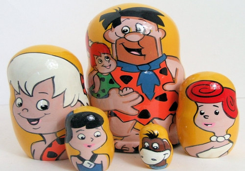 5pcs Hand Painted Russian Nesting Doll of the Flintstones Large 5pcs Hand Painted Russian Nesting Doll of the Flintstones Large