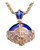 Russian Decorative Enamel Egg Pendant Necklace Dark Blue Opens to Saint Basil