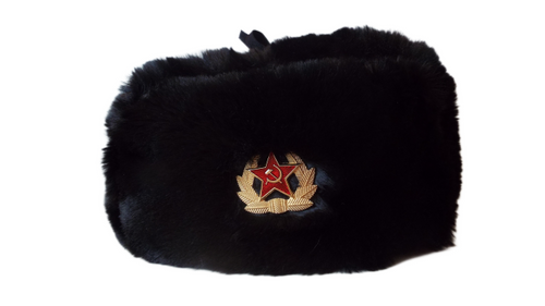 Russian Ushanka Military Hat Black w 