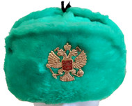 Russian Light Green Ear Flap Ushanka Hat w/ Double Eagle Badge Size XL (62 cm)